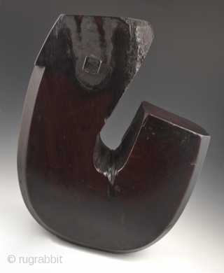 Jizai hearth hook, J type, Japan.
Keyaki wood (elm).
20" (53.3 cm) high, 16" (40.6 cm) wide, 6" (15.2 cm) thick, weight 36 lbs.
Meiji Period.
Jizai in this J form are also called ebisu, so  ...