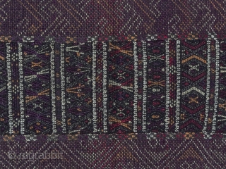 Breast cover, Kahmi ethnic group, Arakan area, Burma. Cotton, silk, 15" (38 cm) high by 28" (71 cm) wide. Early to mid-20th century. This is a beautiful patterned breast cloth made with  ...