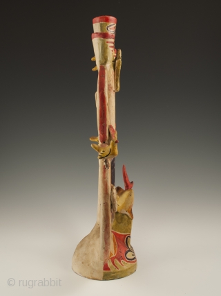 Candelabra by Aurelio Flores, Izucar de Matamoros, Mexico. Low fired cold painted ceramic, aniline dyes, Circa 1950s. 15.5" (39.3 cm) high by 11" (28 cm) wide Ex. Fred and Nancy Roscoe collection,  ...