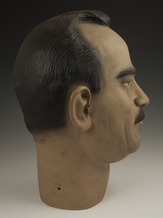 Bust of Carlos Fuentes Macías (1928-2012), Mexico. Low fired slip painted ceramic
Circa 1950s. 14" (39.4 cm) high by 9" (20.2 cm) wide, Ex. Fred and Nancy Roscoe collection, California. 	

This portrait bust  ...