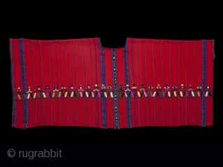 Ceremonial huipil (blouse, Patzicia village, Guatemala.
Cotton, silk.
1970s or 80s.
46" (117 cm) wide by 20" (50.8 cm) high.
Ex. private San Francisco collection

The hand-spun cotton threads used for the body of this large huipil  ...