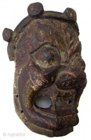 Antique Tibetan Carved Wooden Mask

Antique Tibetan hand-carved wooden deity mask,  Mahakala, a very fierce and powerful being and counterpart to Kali / Mahakali. His name means "Greater than Time" as he  ...