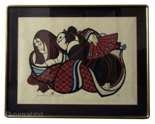 Japanese Framed Yoshitoshi Mori Print - Whispers of Love
Japanese framed print titled "Whispers of Love", by famous artist Yoshitoshi Mori (1898-1992), numbered 6/50 in its series. The print is signed in pencil  ...