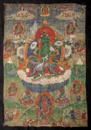 Tibetan 18th Century Green Tara Thangka
Antique Tibetan thangka painting of Green Tara, one of the manifestations of the bodhisattva of protection. The central figure of Green Tara is flanked by bodhisattvas while  ...