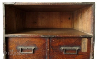 Japanese Edo Keyaki Burl Bar Tansu
An unusual Japanese Keyaki burl front bar tansu. The drawer faces are each labeled in Japanese kanji. The top "drawer" is actually a lift away panel. The  ...