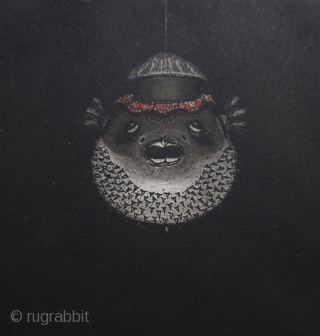 Hiroto Norikane Print of Puffer Fish Lanterns
Japanese print by Hiroto Norikane (b. 1949-), aquatint of puffer fish lanterns in a basket with one fish lantern hanging overhead by a string. Numbered 97/120,  ...