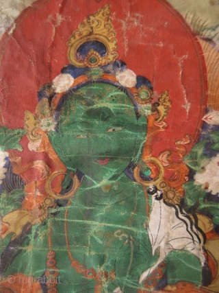 Tibetan 18th Century Green Tara Thangka
Antique Tibetan thangka painting of Green Tara, one of the manifestations of the bodhisattva of protection. The central figure of Green Tara is flanked by bodhisattvas while  ...