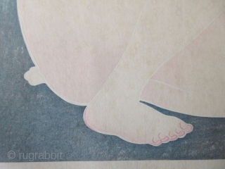 Japanse Ukiyo-e Woodblock Print by Torii Kotondo
Japanese woodblock print of a nude kneeling woman combing her hair, titled " Combing in the Bath" by Torii Kotondo (1900-1976). From his "12 Aspects of  ...