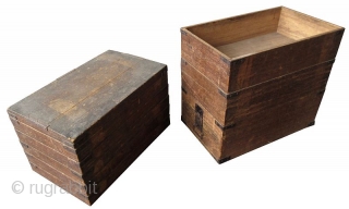 Unusual Japanese Edo Kiri Stacking Box
Unusual Japanese Kiri wood stacking box, comprised of 9 shallow compartments for the storage of calligraphy implements. The edges of each compartment are reinforced with hand-forged iron  ...