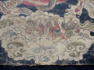 Antique Nepalese Buddhist Ceremonial Thangka Fragment
A long Buddhist Thangka fragment, the top corners with remnants of the fixtures once used for hanging. One side of the cloth is painted with hanging human  ...