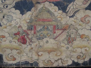 Antique Nepalese Buddhist Ceremonial Thangka Fragment
A long Buddhist Thangka fragment, the top corners with remnants of the fixtures once used for hanging. One side of the cloth is painted with hanging human  ...