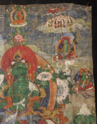 Tibetan 18th Century Green Tara Thangka
Antique Tibetan thangka painting of Green Tara, one of the manifestations of the bodhisattva of protection. The central figure of Green Tara is flanked by bodhisattvas while  ...