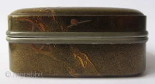 Japanese Lacquer Incense Box with Plum Blossoms
Japanese lacquer incense box with low-relief designs of plum blossoms in maki-e lacquer on finely sprinkled nashiji lacquer ground. The plum branch pattern is continuous along  ...