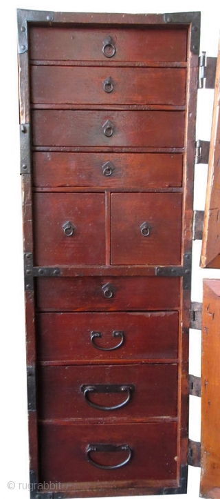 Original Antique Japanese Kiri Two Door Gyosho Bako
Original Antique Japanese gyosho bako (merchant's chest) made from kiri (paulownia) wood with a red lacquer finish. Its front features two doors on iron hinges,  ...