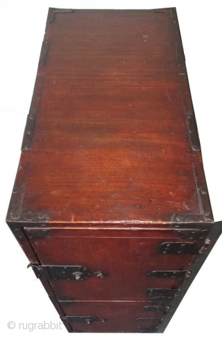 Original Antique Japanese Kiri Two Door Gyosho Bako
Original Antique Japanese gyosho bako (merchant's chest) made from kiri (paulownia) wood with a red lacquer finish. Its front features two doors on iron hinges,  ...