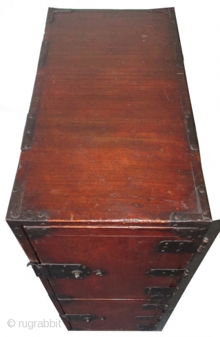 Original Antique Japanese Kiri Two Door Gyosho Bako
Original Antique Japanese gyosho bako (merchant's chest) made from kiri (paulownia) wood with a red lacquer finish. Its front features two doors on iron hinges,  ...