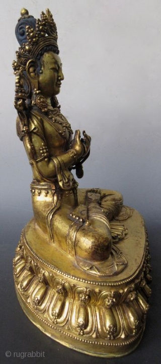 18th Century Sino-Tibetan Gilt Bronze Seated Bodhisattva

A Sino-Tibetan gilt bronze statue of Maitreya, regarded by this world as a future Buddha in succession after the current Sakyamuni Buddha. Tradition teaches that Maitreya  ...