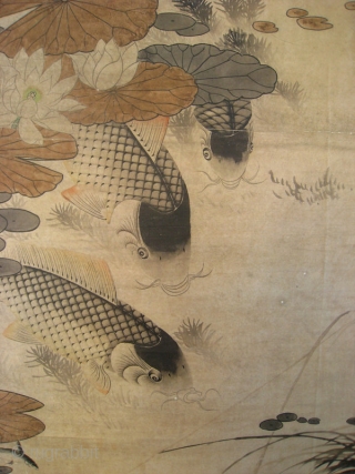 Chinese Antique Carp Scroll by Li Fang Yin


Antique Chinese scroll painting of 5 large carp swimming in pond with lotus and other water plants. Painted in ink and light colors on paper.  ...