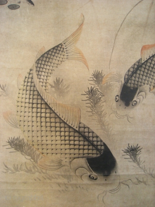Chinese Antique Carp Scroll by Li Fang Yin


Antique Chinese scroll painting of 5 large carp swimming in pond with lotus and other water plants. Painted in ink and light colors on paper.  ...