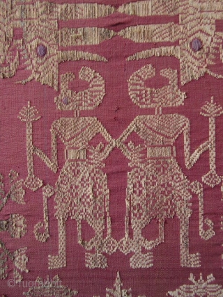 Framed Balinese Kampuh Songket Men's Ceremonial Wrapper

Antique framed Balinese kampuh songket, a men's ceremonial wrapper cloth, handmade with supplementary weft silk, cotton, gold and silver thread. The red ground cloth with gold  ...