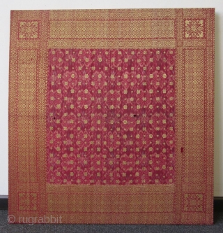 Antique Malaysian Palembang Songket Head Cloth

A mounted hand-woven Malaysian Songket head cloth from the Palembang region of South Sumatra. Weft ikat, supplementary weft weave, silk and gold thread with natural dye. The  ...
