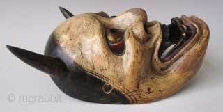 Antique Japanese Hannya Noh Mask

The Hannya (般若) mask in Noh theater represents a jealous female demon. She possesses two sharp bull-like horns, metallic gold eyes, and a leering mouth with jagged teeth.  ...