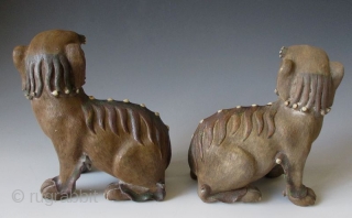Pair of Chinese Antique Shiwan wear Fu-dogs

Antique Chinese pair of fu-dog (or fu-lions) hand made of Shiwan stonewear ceramic. Shiwan ware (Chinese: 石灣窯; pinyin: Shíwān yáo; Cantonese Jyutping: is Chinese pottery from  ...