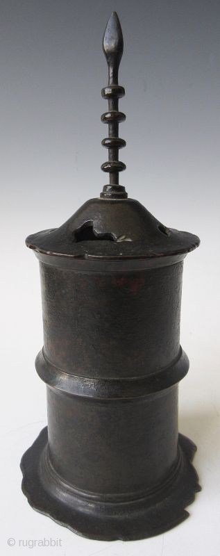 Antique Japanese Bronze Sutra Container

Antique Japanese bronze sutra container of a pagoda form with very tall finial and calligraphy inscription. The bronze shows beautiful green patina inside and on the foot and  ...