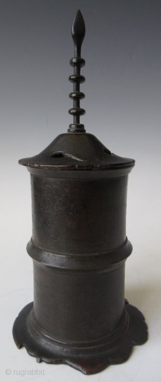 Antique Japanese Bronze Sutra Container

Antique Japanese bronze sutra container of a pagoda form with very tall finial and calligraphy inscription. The bronze shows beautiful green patina inside and on the foot and  ...