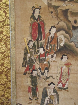 Japanese Edo Buddhist Scroll Painting of Eight Armed Kannon

Japanese Buddhist scroll painting of Eight Armed Kannon , the bodhisattva of compassion, seated in a lotus position. In her other seven arms she  ...