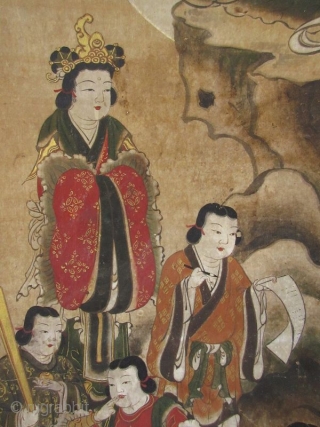 Japanese Edo Buddhist Scroll Painting of Eight Armed Kannon

Japanese Buddhist scroll painting of Eight Armed Kannon , the bodhisattva of compassion, seated in a lotus position. In her other seven arms she  ...