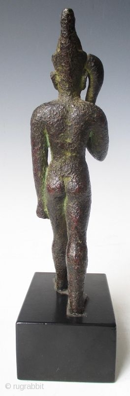 Rare Antique Egyptian Bronze Walking Nobleman

Rare Antique bronze figure of a nude nobleman in walking pose, his pointer finger of his right hand resting up against his chin, with green patina and  ...