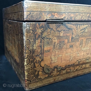 18th Century Antique Chinese Lacquered Tea Box

A delicate antique Chinese Tea Box with exquisitely decorated gilt relief. It has a pewter box lining with a glass knob. The lacquer shows images of  ...