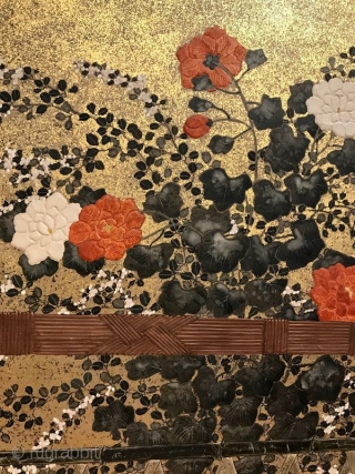 Incredible 18th Century Japanese Screen - View From the Garden

A truly stunning Japanese six panel screen hand painted with raised rimpa paint on gold ground leaf gofun paper. The subject matter is  ...