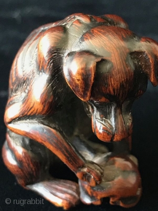 Exceptional Boxwood 18th C. Japanese Yama Inu (Dog) Netsuke


An exceptional antique Japanese bowwood carved netsuke - the Yama Inu - a dog resting his paw on his masters scull. Protecting him in  ...