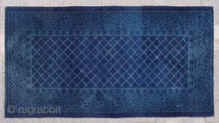 No.A0053 * Chinese Antique Rug , Age: 19/20th Century. Size: 67x128cm(26"x50").Origin: Baotou-Suiyuan.Shape: Rectangle. Background Color: Blues.                 