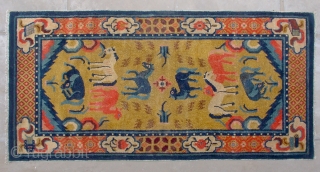 No.C004 * Chinese Antique "Eight Horses" Rug . Origin: Baotou-Suiyuan. Shape: Rectangle Age: 19th Century Size: 71x142cm(2'4"x4'8"). Background Color: Yellows .
Chinese Rug with Eight Horses, This is an unusual rug from Mongolia.  ...