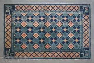 No.CL044 * Chinese Antique "Turtle Back Design" Rug. Age:19th Century.Size:130x201cm(4'3"x6'7"). Origin:Baotou-Suiyuan. Shape:Rectangle. Background Color:Blues.                   