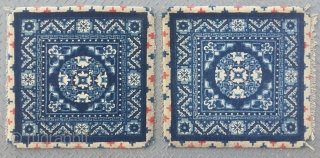 No.DX004 * Chinese Mat-Rugs. Origin: Baotou Shape: Rectangle Age: About 100 Years Old.Size: 68x68cm(2'3"x2'3") x 2.Background Color: Whites               
