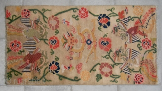 No.CL007 * Tibetan Antique "Super Dragon & Four Phoenix" Rug..Age: 19/20th Century. Size:87x164cm(34"x65"). Origin:Tibet. Shape:Rectangle. Background Color: Camels.               