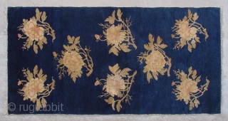 No.R028 * Chinese Antique "Peony Flower" Rug ,Origin: Baotou.Age: 19th Century. Size: 67x135cm(26"x53"). This very elegant carpet from Baotao in inner Mongolia features an auspicious eight peony flowers on a field of  ...