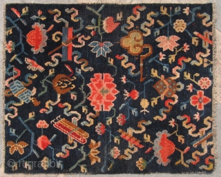 No.A0030 * Tibetan Antique "Eight Treasure Pattern" Rug/Mat. Size:59x71cm(23x28"). Origin: Tibet. Shape: Rectangle.Background Color: Blues. cotton/wool.
                 