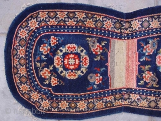 No.D008 * Chinese Baotou Saddle Rug,Origin: Baotou .Age: Early-20th Century..Size: 62x130cm(24"x51").Shape: Oval. Material: 100% Wool Woven: Hand-knotted Background Color: Blues .            