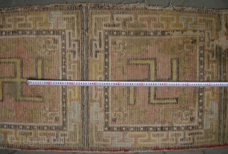 No.D8788 * Chinese Ningxia squares Rugs-Runner(Fragments),Age:18/19th Century.Size: 63 x 240cm( 2'1" x 7'10" ).Origin: Ningxia Shape: Rectangle. 
Material: 100% Wool Woven: Hand-knotted.Background Color: The Red Wood Color. 
     