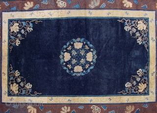 No.R051 * Chinese Antique "Old Peking" Rug, Origin: Beijing Age: Early-20th Century. Size: 176x261cm ( 5'9"x8'7" ).Shape: Rectangle  Material: 100% Wool Woven: Hand-knotted Background Color: Dark Blues , This is an  ...