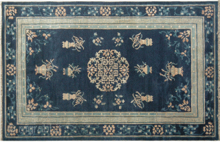 No.D011 * Chinese Antique "Old Peking" Rug . Age: Mid-19th Century Size: 146x236cm(4 ' 10 "x7 ' 9 ")  Origin: Beijing Shape: Rectangle. Background Color: Blues, This regal blue carpet has  ...