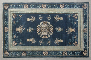 No.D011 * Chinese Antique "Old Peking" Rug . Age: Mid-19th Century Size: 146x236cm(4 ' 10 "x7 ' 9 ")  Origin: Beijing Shape: Rectangle. Background Color: Blues, This regal blue carpet has  ...