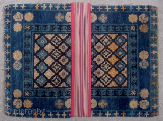 No.A0005 * Chinese Baby Saddle Rug,Late 19th Century.Size:61x87cm(24"x34"),Origin: Baotou-Suiyuan.cotton/wool. Shape: Rectangle. Blues colors                    