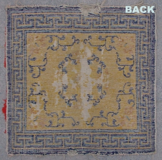 No.A0008 * Chinese Antique Ningxia Rug-Mat(Fragments). Age: 18/19th Century.Size: 70x70cm (28"x28") . Origin: Ningxia Shape: Square. Material: 100% Wool Woven: Hand-knotted. Background Color: Yellows.All vegetable dyes.       