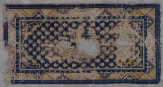 No.A0058 * Chinese Ningxia "Footprint of the Frog" Rugs(Fragments),
Age:18/19th Century.Size:65x128cm(2'2"x4'2").Origin:Ningxia.Shape:Rectangle. Background Color:Blues.                     